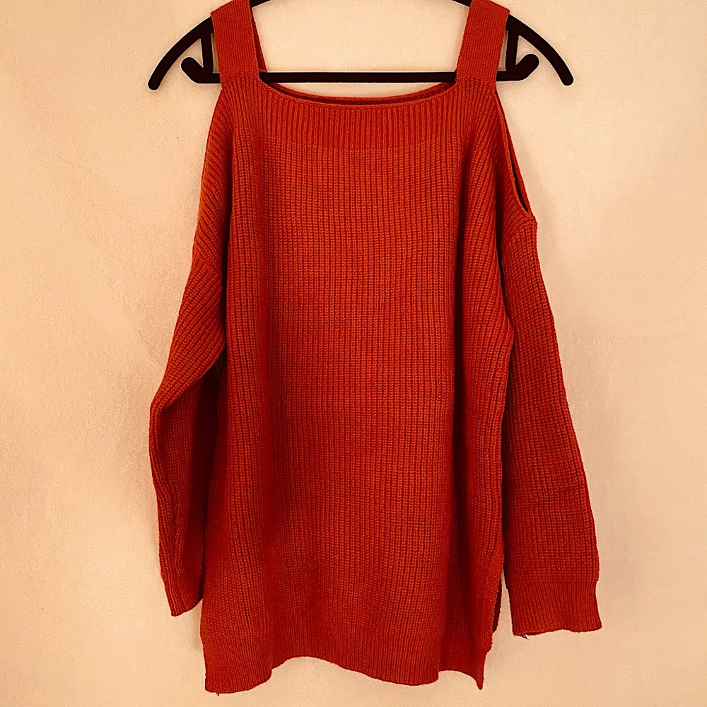 Orange Oversized Shoulder Cut Sweater!